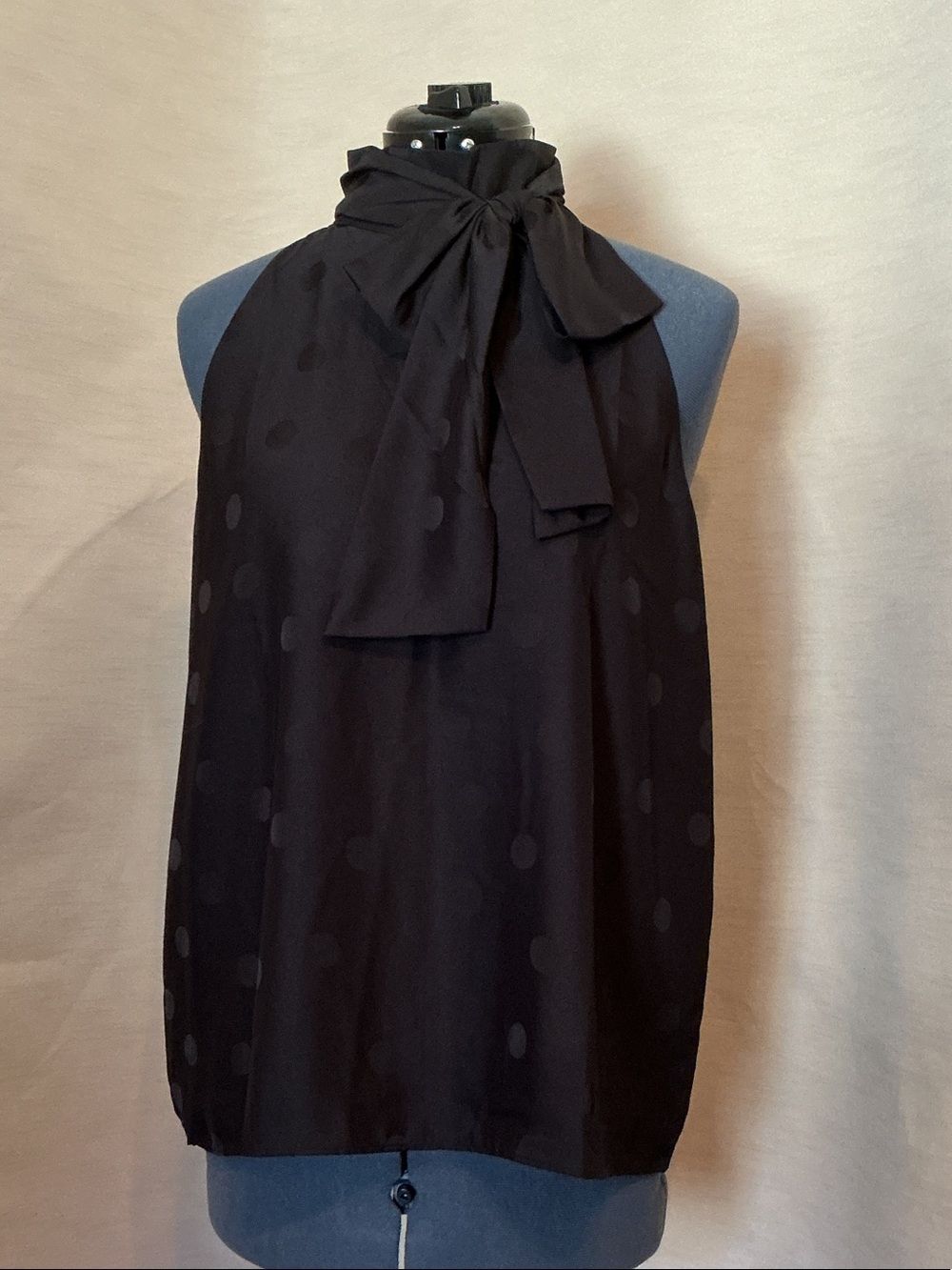 Ann Taylor Black Polka Dot Bow-Neck Halter Camisole Top